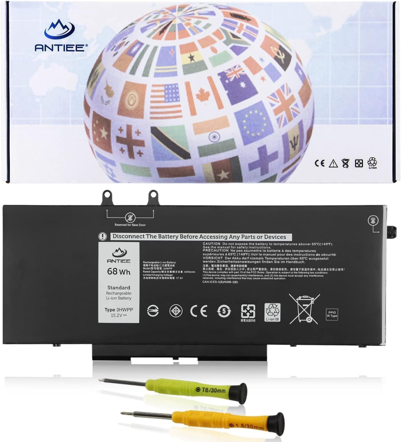 68Wh 3HWPP Laptop Battery for Dell Latitude 5410 5510 5501 5401 5411 5511 Precision 3541 3551,Inspiron 7706 2-in-1, Inspiron 17 7500 7506 2-in-1 Black 03HWPP 10X1J N2NLL 1VY7F 451-BCMN 15.2V