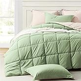 Homelike Moment Queen Comforter Set Sage Green, Comforters Queen Size Set, Soft Lightweight Down Alternative Bed Comforter Full Size Reversible All Season 3 Piece Sets Sage Green/Beige