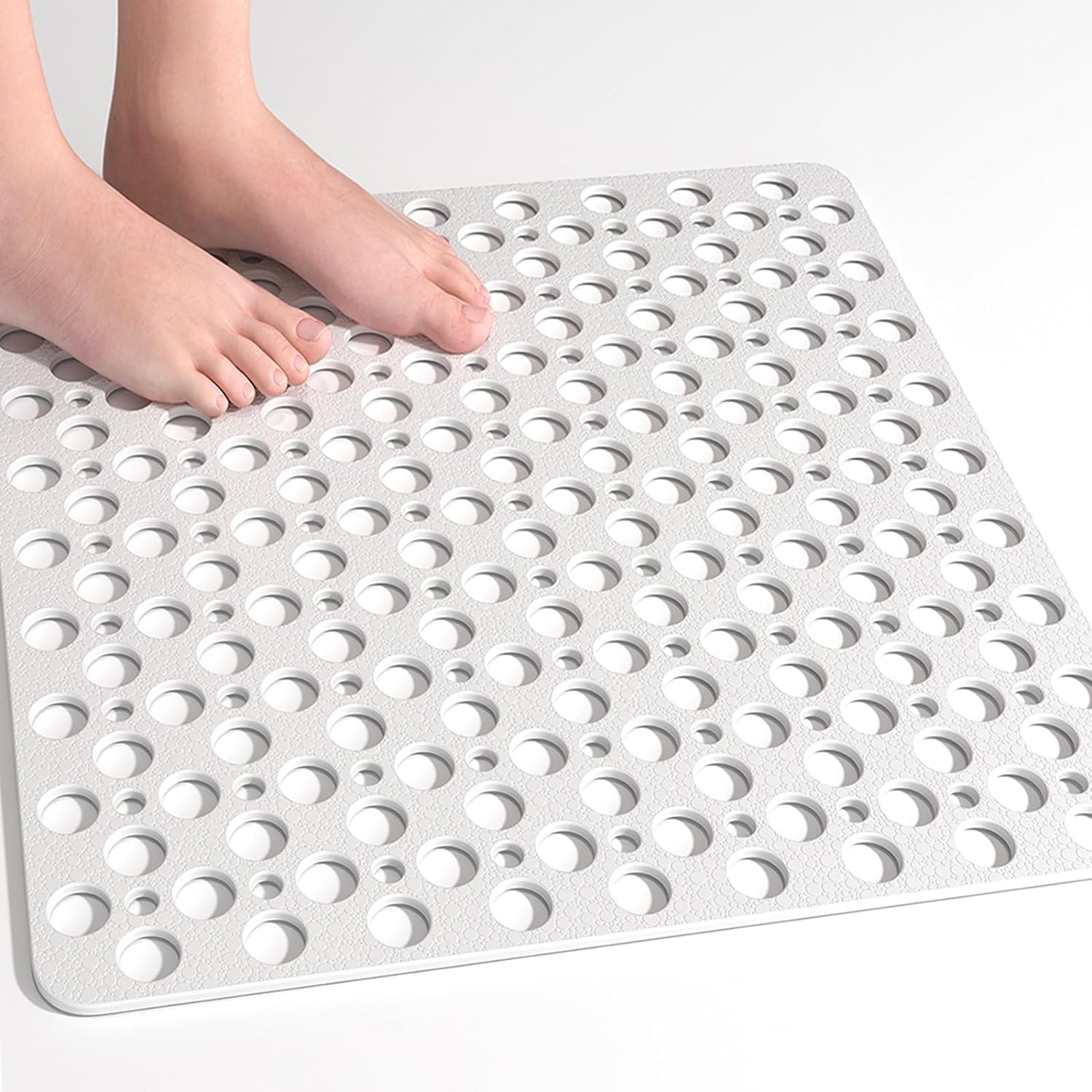 XIYUNTE Square Shower Mat Non Slip Anti Mould for Elderly, 53 x 53cm Non Slip Shower Mats for Inside Shower, Anti Slip Shower Mat, Shower Tray Mat with Suction Cups, Machine Washable, White