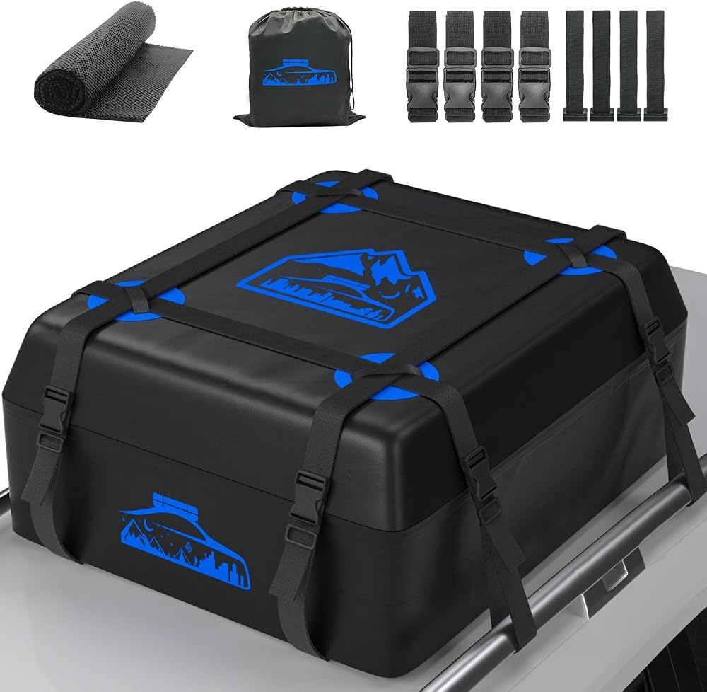 BOYUJK Car Roof Bag 425 L Waterproof No Rack Needed 6 Straps Blue