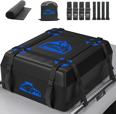 BOYUJK Car Roof Bag 425 L Waterproof No Rack Needed 6 Straps Blue
