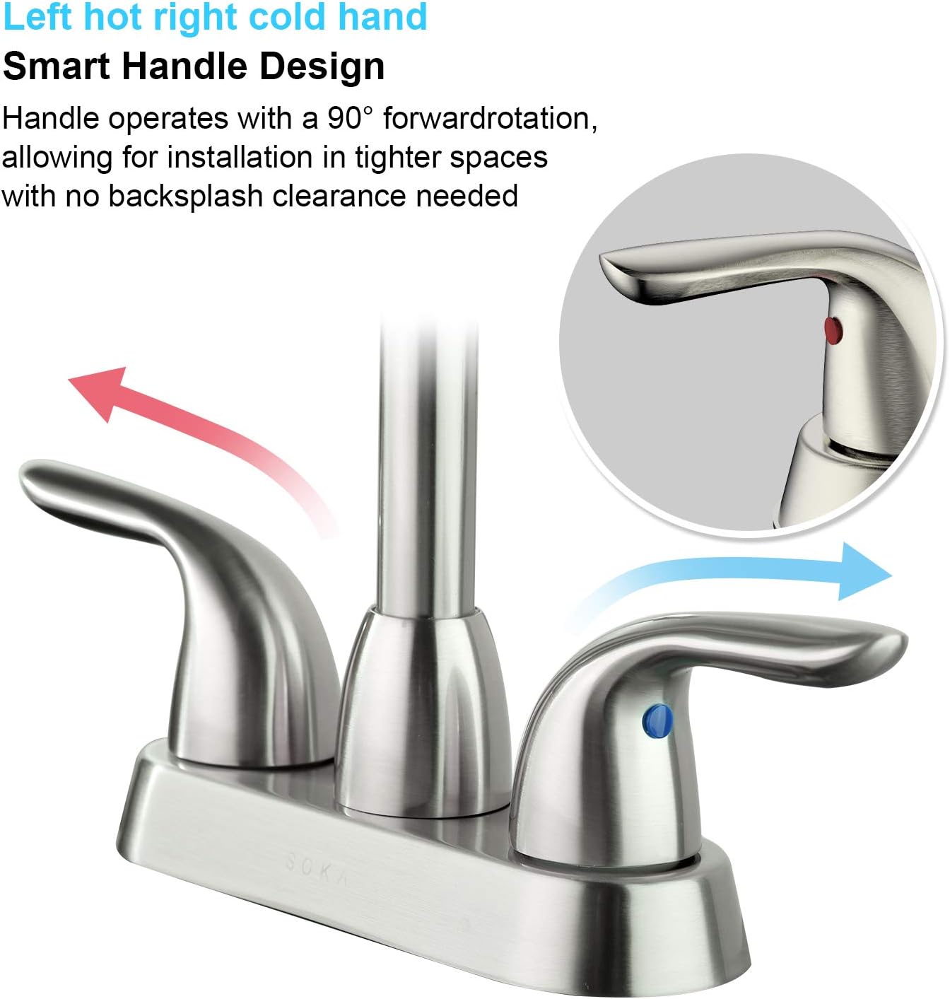 SOKA 2 Handle Bathroom Faucet Brushed Nickel, 4 Inch Brushed Nickel Bathroom Sink Faucet Centerset with Drain Assembly and Supply Hoses, RV Bathroom Faucet 3 Holes, Brushed Nickel Bathroom Faucet - - 