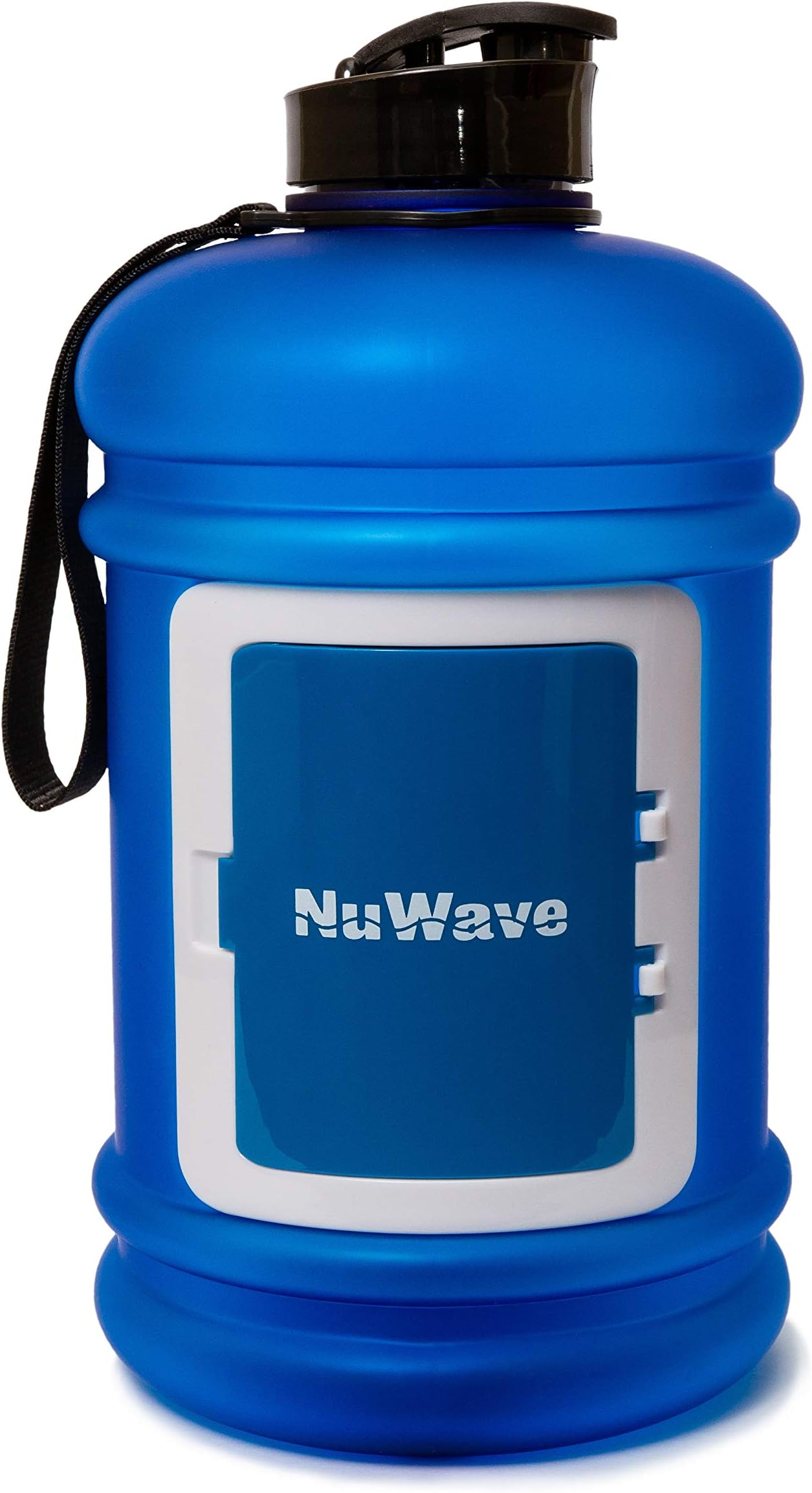 NuWave Fitness Half Gallon 74 OZ / 2.2L Water Jug Dishwasher Safe Large Water Bottle Front Card Holder Tritan Material BPA Free Leak Proof Gym Container (Blue)