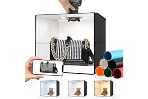 SYSCLOUD Portable Photo Studio Light Box,16"x16" Professional Dimmable Shooting Tent Kit with 120 LED Lights & 6 Backdrops for Jewelry and Small Items Product Photography