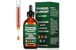Crobirware Thyroid Support Complex Liquid Drops for Women & Men - High Potency Iodine, Zinc, Selenium & Ashwagandha for Cortisol & Stress Relief - Natural Metabolism & Energy Booster - 4 oz (120ml)