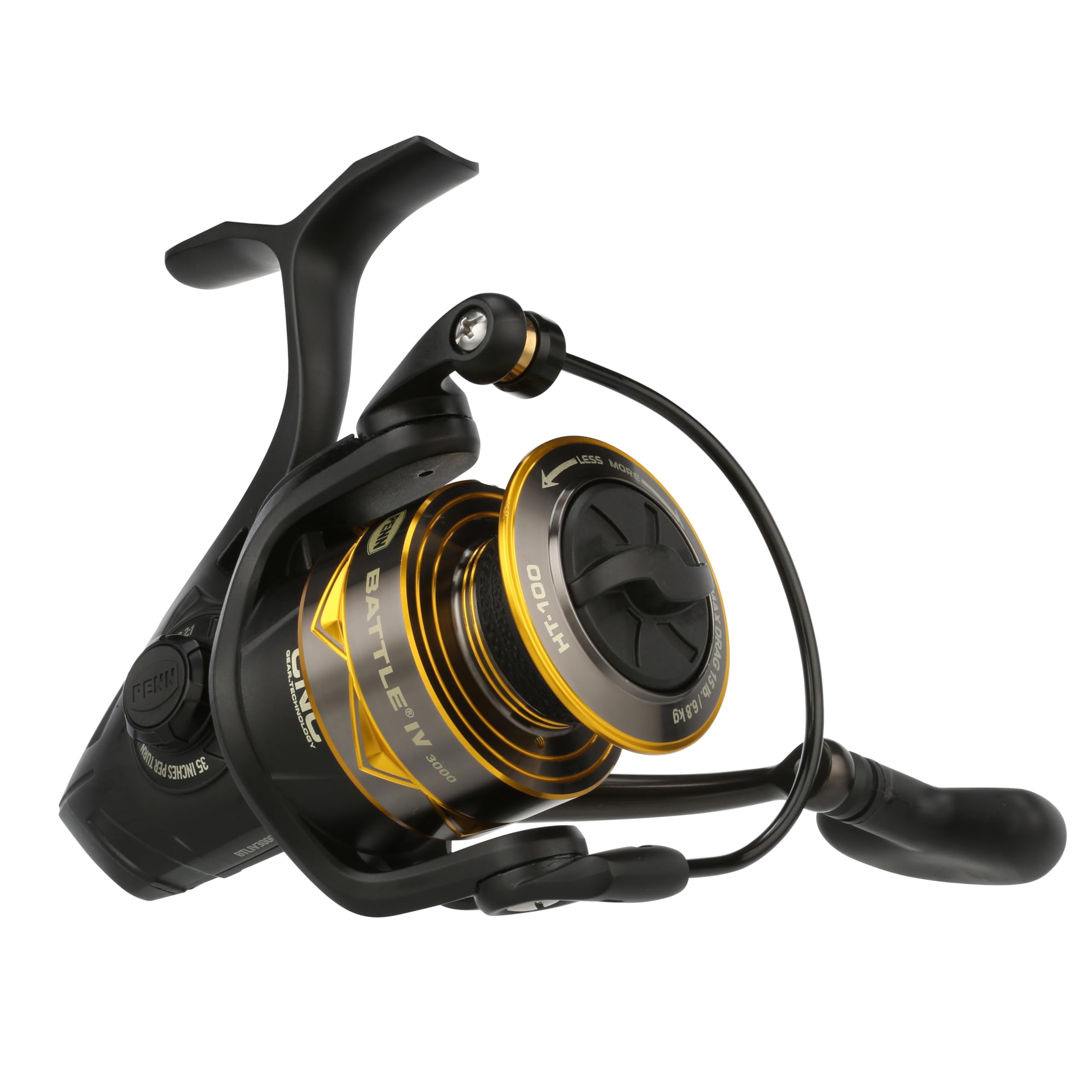Penn Battle IV Size 3000 Spinning Fishing Reel, Full Metal Body and Sideplate, CNC Gear Technology, Hydro Armor Seals Critical Area from Water Intrusion, HT-100 Drag System Image