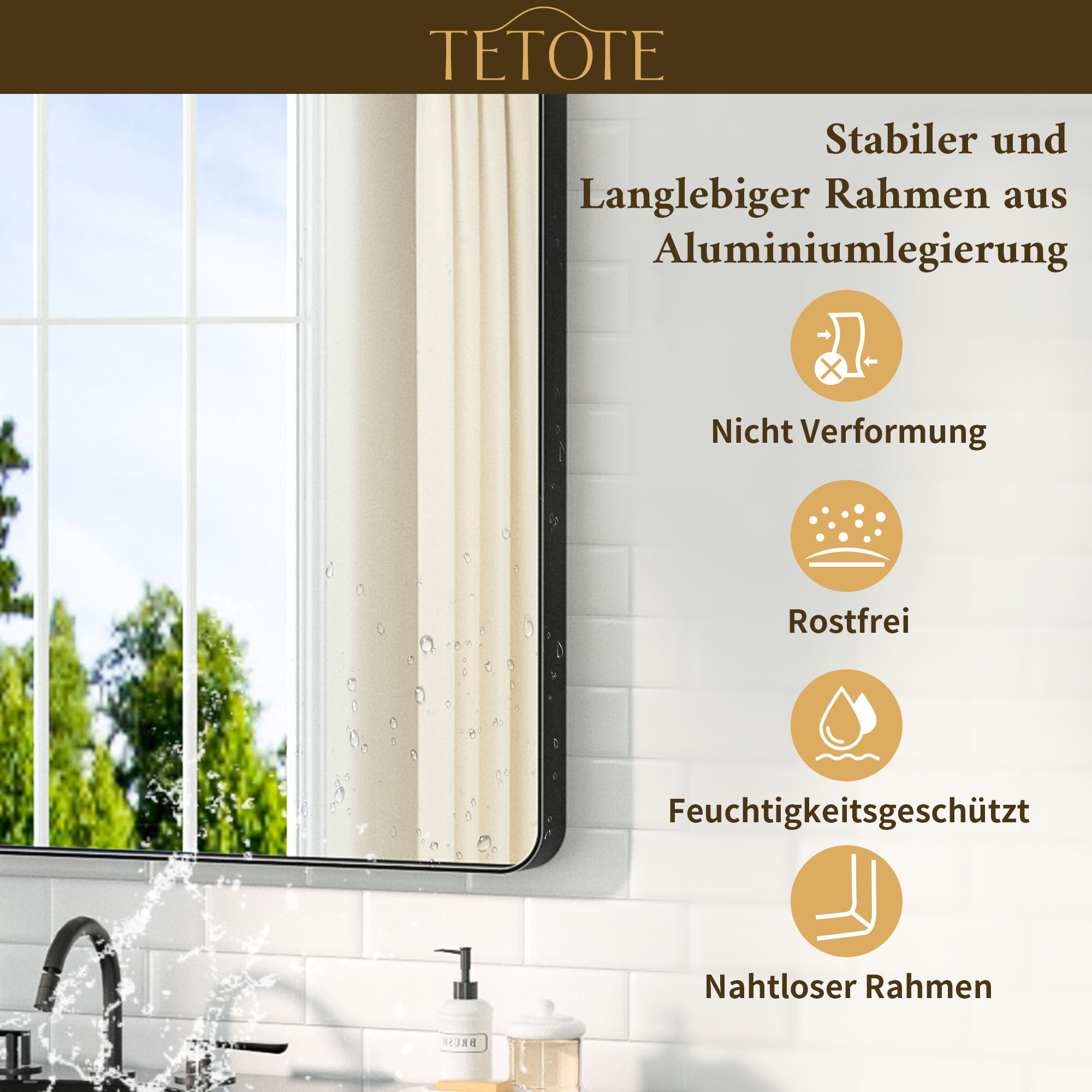 TETOTE 50x75cm Wandspiegel Schwarz Ohne Beleuchtung, Rechteckig Badspiegel mit Runder Ecke, Metallrahmen Badezimmer Spiegel für Waschbecken, Gehärtetes Glas Dekorative Spiegel 3