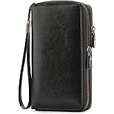 SENDEFN Leather Women Wallet RFID Blocking Zipper Around Phone Holder Clutch Wristlet Large Capacity