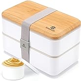Sinnsally Lunch Box for Adult,1400ml Stackable Japanese Bento Lunch Box for Women,Lunch Containers with Food Compartments,Rectangle Bento Box with Cutlery Set,Leak-proof,Microwave Safe (White)