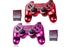 Burcica Wireless Controller for PS2 Play 2 Dual Vibration - ClearRed and ClearPurple