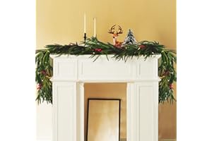 VEMANDER 9FT Artificial Norfolk Pine Garlands, Real Touch Winter Pine Garland, Green Artificial Greenery Garland for Table, Mantle, Wall, Indoor, Outdoor Christmas Decorations