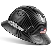 GREEN DEVIL Full Brim Hard Hat Vented Construction Safety Helmet OSHA Approved Cascos De Construccion ABS Work Hardhat for Men&Women 6 Point Adjustable Ratchet Suspension Custom Pattern Design