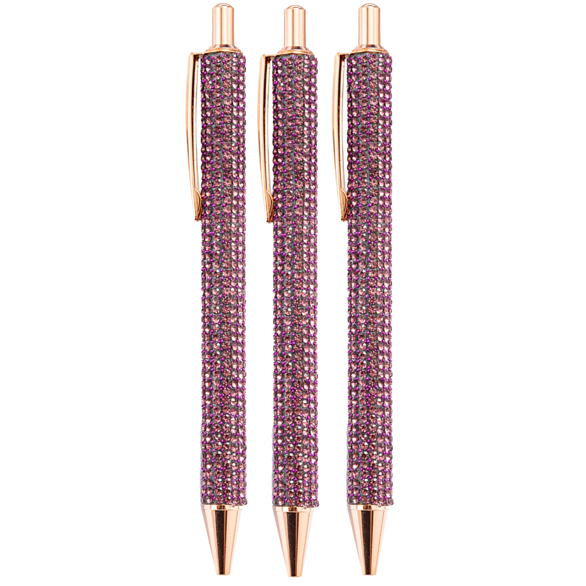 LA HUATE 3pcs Bling Crystal Diamond Pens Metal Ballpoint Pens 0.7MM Black Ink Refill Click Pens Business Wedding School Office Supplies