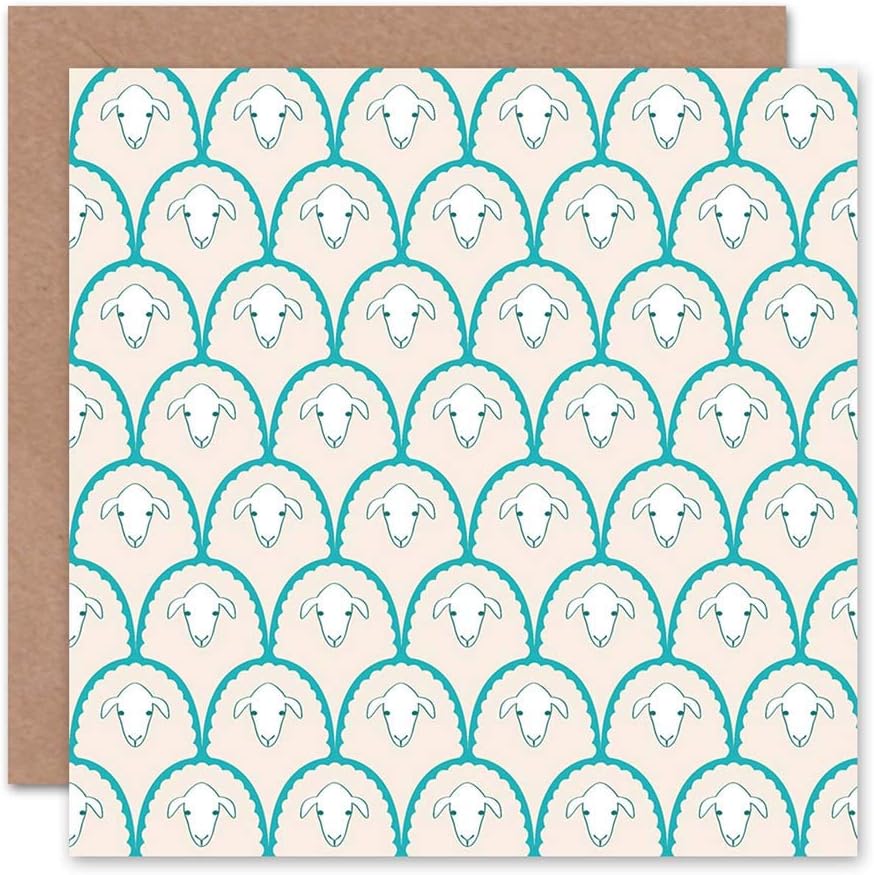 Wee Blue Coo CUTE SHEEP WHITE PATTERN BLANK GREETINGS BIRTHDAY CARD ART, 15 x 15 cm