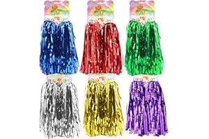 hatisan 12 Pack Cheerleading Pom Poms, Cheerleader Pompoms Metallic Foil Pom Poms for Sports Team Spirit Cheering Party Dance Useful Accessories