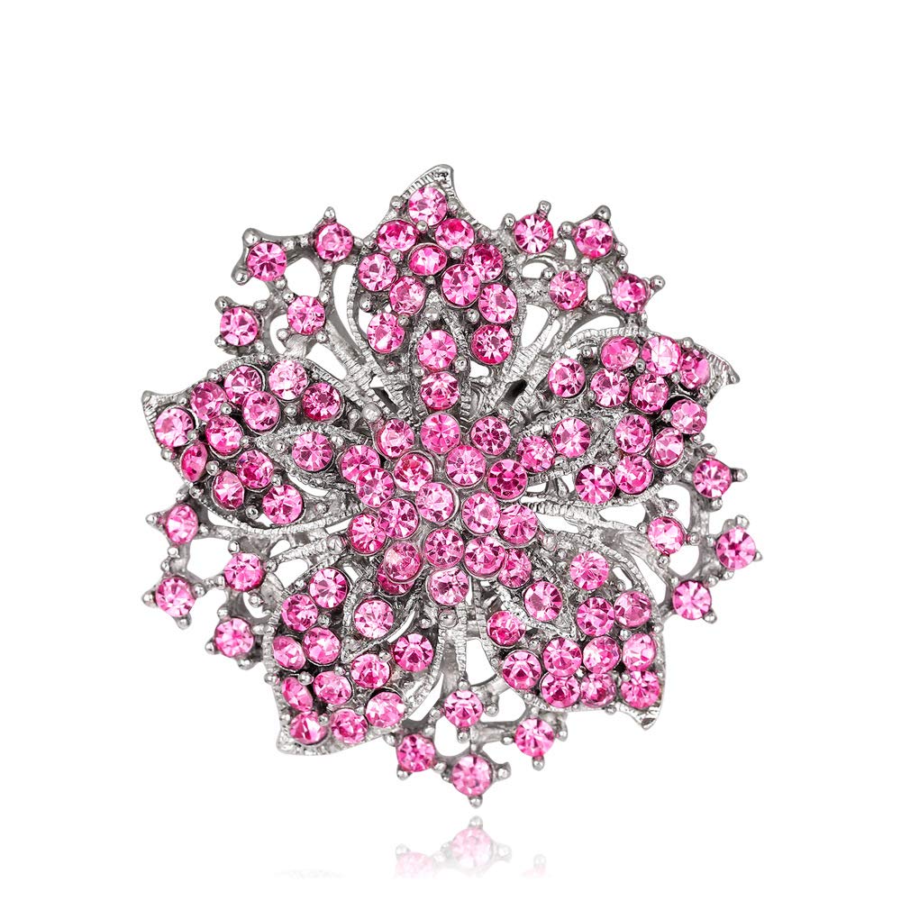 Women's Brooch Flower Brooch Alloy Rhinestone Brooch for Women Exquisite Shiny Brooch Pink