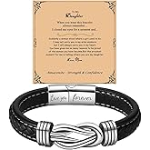 To My Daughter Love You Forever Bracelet, Mother and Daughter Forever Linked Together Braided Leather Inspirational WristbandStainless Steel Infinity Knot Engraved Bangle Daughter Jewelry Gift from Mom