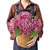 JINWOE Magenta Pink Hydrangea Artificial Flowers, 4Pcs 21” Latex Real Touch Flowers, Full Faux Silk Flowers Fake Artificial Hydrangeas with Stems for Bouquet Table Centerpieces Wedding Baby Showers