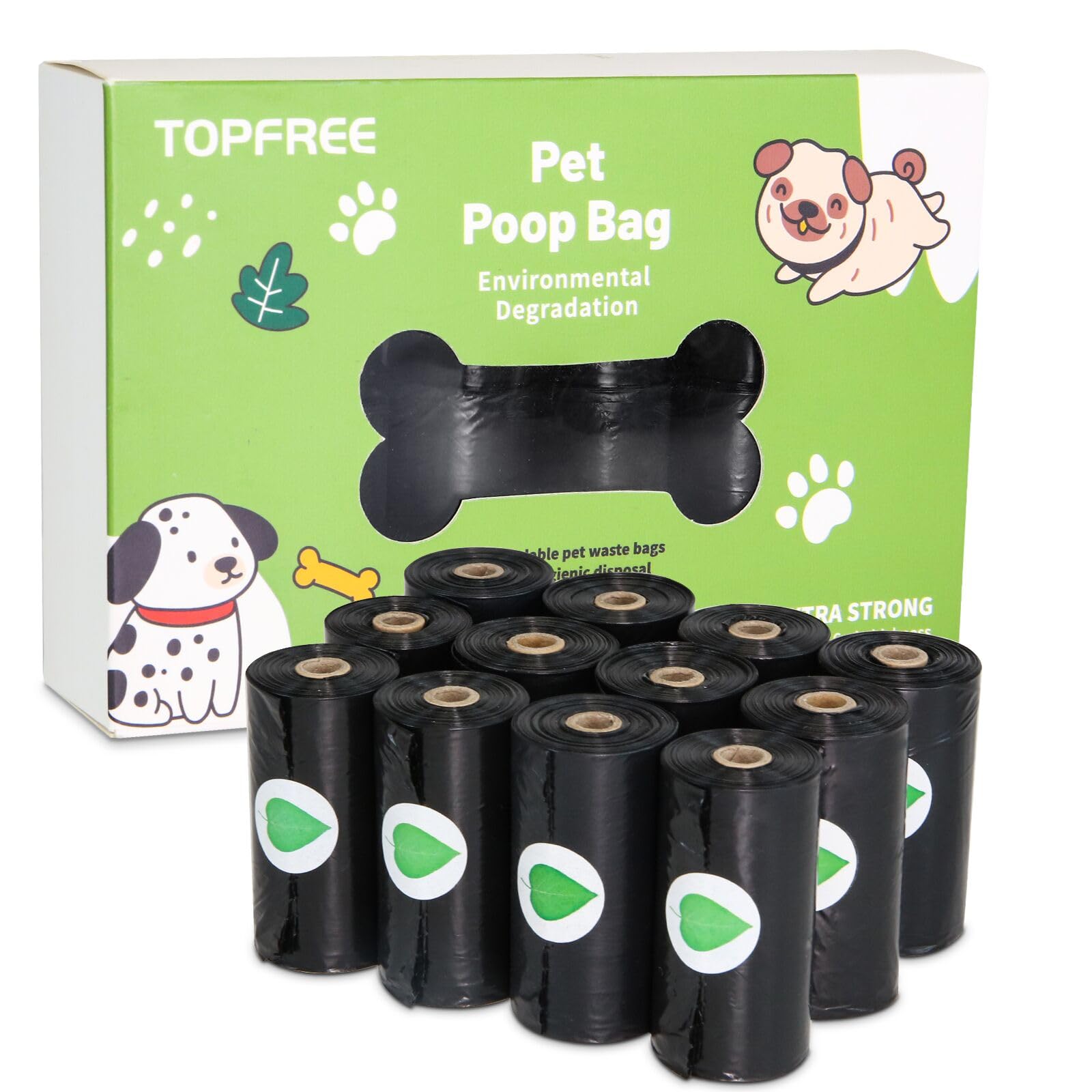 Topfree Thicker Dog Poop Bags 180 Dog Poo Bags Waste Bags Thick Strong Made from Corn Starch Plants Based (Black)
