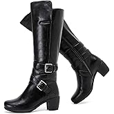 Ruiee Knee High Boots for Women Chunky Heel Casual Comfort Pointed Toe Boot Womens Fashion Fall Winter Knee-High Boots.