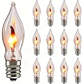 12PK 1W Halloween Flickering Flame Light Bulbs, C18 Transparent Flame Night Light Bulbs Indoor Outdoor, Realistic Flickering Flame Effect for Window Candles Chandeliers Decor, E12 Candelabra Base