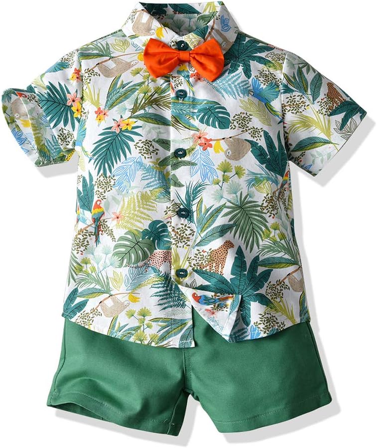 Moyikiss Studio Summer Fashion Little Boys Gentleman Casual Outfit Sets Short Sleeve Printed Shirt+Shorts 2Pcs