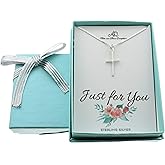 MOM & THREE DAUGHTERS Cross Necklace in Sterling Silver | 16 Inch Box Chain | Christian Jewelry | First Communion | Cross Charm Necklace