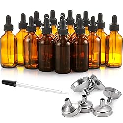 24 Pcs, 2 oz Dark Amber Dropper Bottles with 6