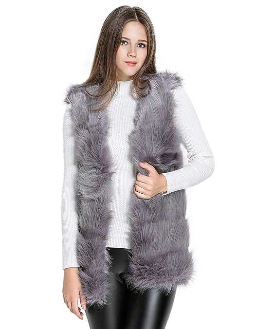 PIPIHU Damen Faux Pelz Westen Ärmellos Kunstpelz Lange Fellweste Parka Mäntel Winterjacke Herbst Winter