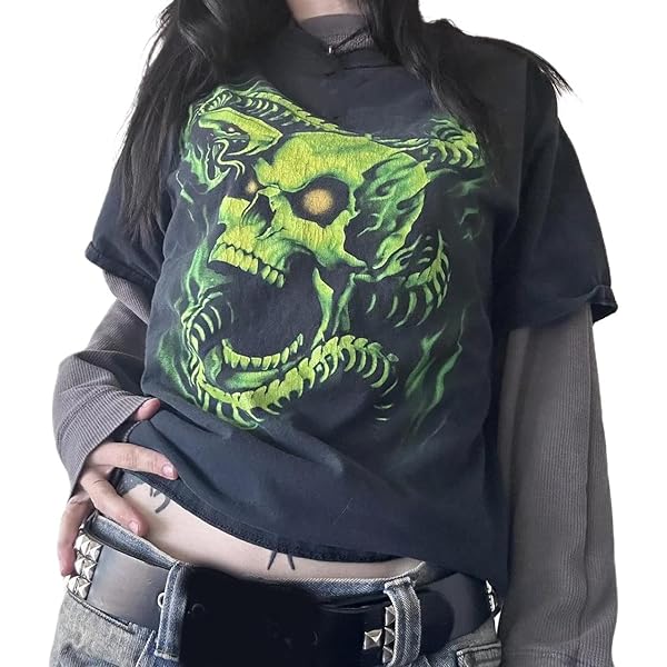 Y2k Grunge T Shirt Vintage Graphic Long Sleeve Gothic Baggy