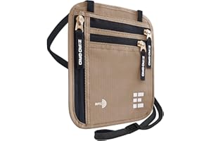 ZERO GRID Neck Wallet for Travel & Passport Holder with RFID Blocking - Slim & Easy to Conceal Nylon Travel Pouch for men & women - Holds Phone, Cash, Cards, Keys - Sweat & Water Resistant - Large - Desert Sand