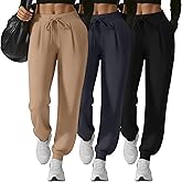 Velvelhall 3 Pack Women's Yoga Joggers Pants, Drawstring Running Sweatpants with Pockets Lightweight Workout Lounge Pants
