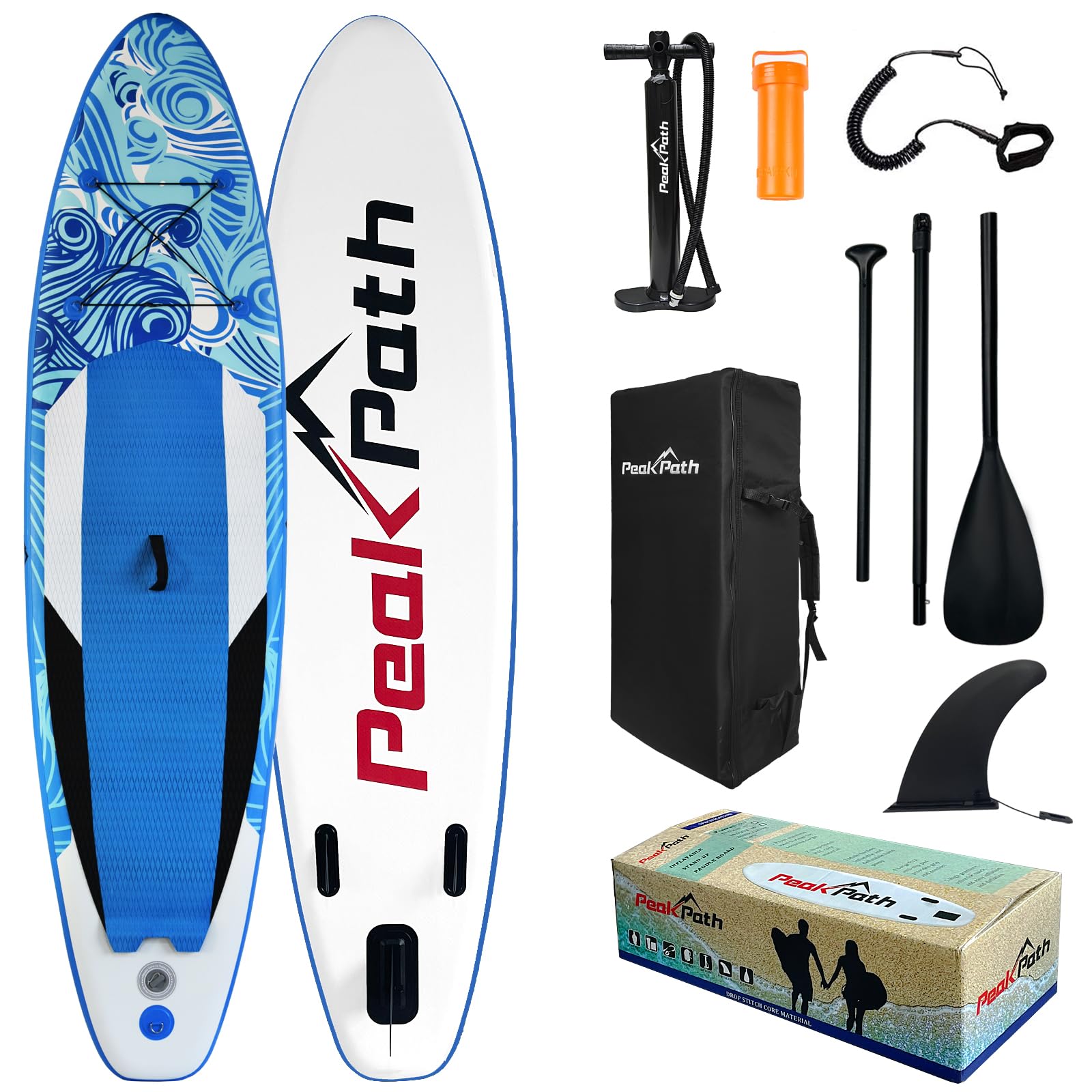 Photo 1 of (USED/FAIR) (UNTESTED)  Peakpath Inflatable Stand Up Paddle Board (6’’ Thick) with Premium SUP Accessories&Bag,Bottom Fin for Paddling,Surf Control,Non-Slip Deck,Leash,Paddle and Two-Way Hand Pump|Youth&Adult Standing Boat