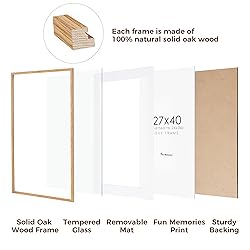 27x40 Picture Frame, Solid Oak Wood 27x40 Poster