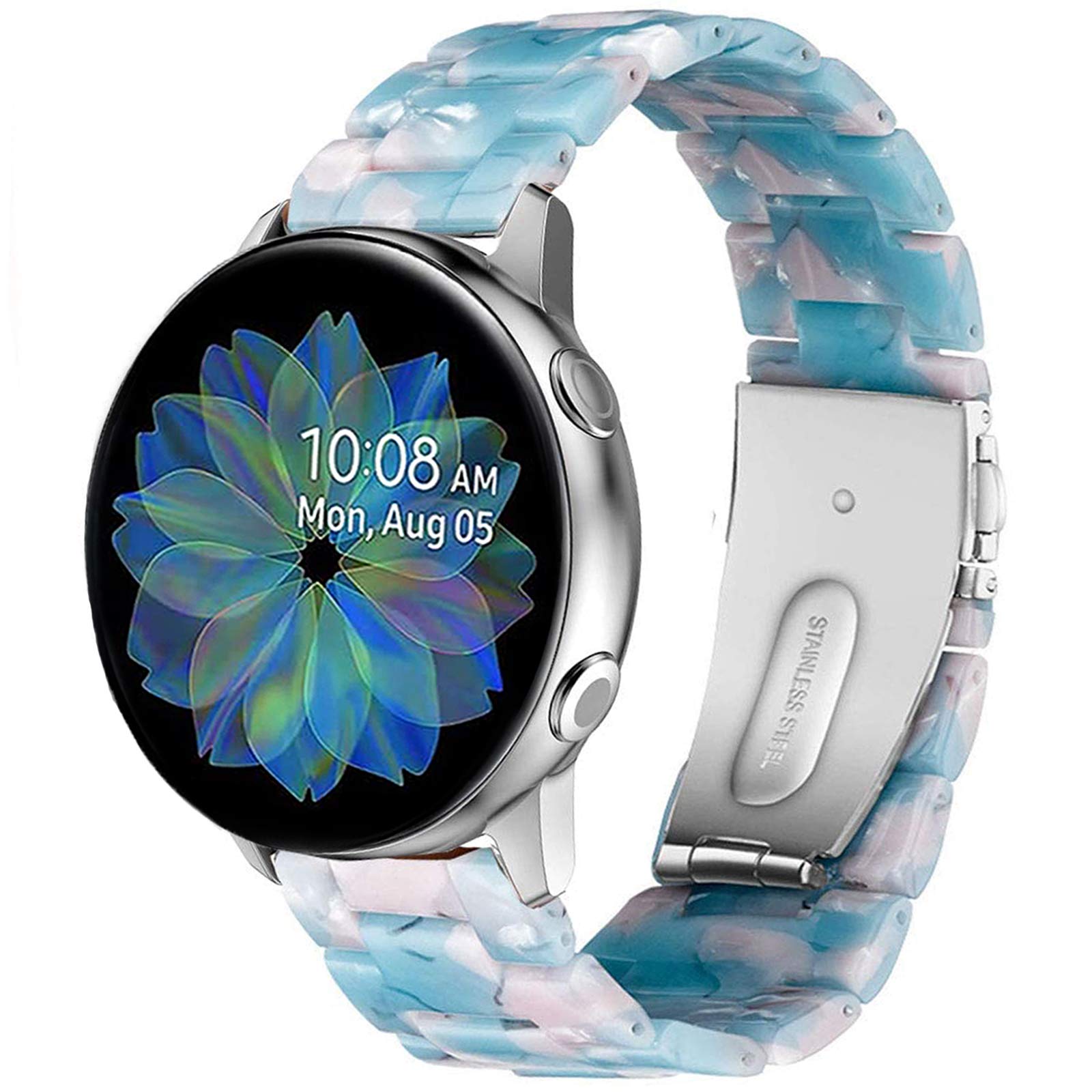 Miimall Resin Strap for Samsung Galaxy Watch 7 FE 6 5 4 40mm 44mm/6 Classic 43mm 47mm/5 Pro/4 Classic, 20mm Lightweight Band with Stainless Steel Buckle Wristband for Galaxy Watch 7(Shinning Blue)