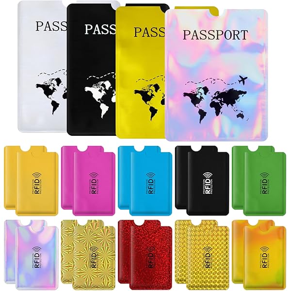 Amazon.com: Schembo 16 RFID Blocking Sleeves Set (12 Colorful Credit Card  Protector RFID Blocking Sleeve & 4 RFID Passport Holder). Effectively  Protect Your Credit, Debit, and ID Cards From Electronic Theft. :