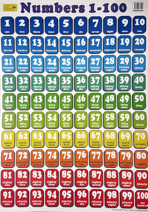 Zahlen 1–100 Wall Chart Poster Kinder Early Learning bunt 51 x 73 cm