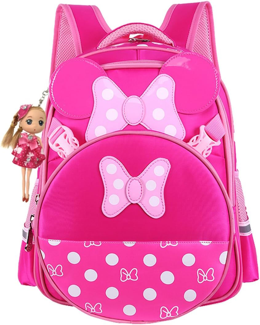 Cute Bow Girls Backpack Waterproof Kids School Bags for Primary Students Rose Red
