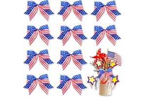 ALIBBON 10 Pcs Patriotic Bows for Wreath, Memorial Day Wreath Bows, American Flag Star Stripe Bows, Wreath Ornaments 4th of July Decor, Decorative Small Burlap Bows for 4th of July Party Supplies
