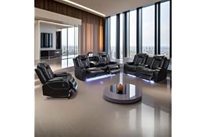 FUOROLA Gion Faux Leather LED Power Recliner Living Room Sofa Set for Living Room, Airbnb,Movie Room, Playroom