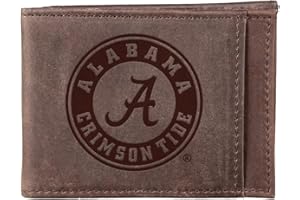 Team Sports America NCAA University of Alabama Front Pocket Slim Wallet for Men | Minimalist Leather RFID Blocking Bifold Card Holder with Money Clip | Officially Licensed Stamped Logo