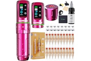 Dragonhawk Tattoo Kit, L3 Cordless/Cord Complete Tattoo Gun Rotary Pen Machine Kit, Powerful Mcore Motor, 2 Batteries Power Supply Tattoo Needles Cartridges for Pro Artists Pink Color