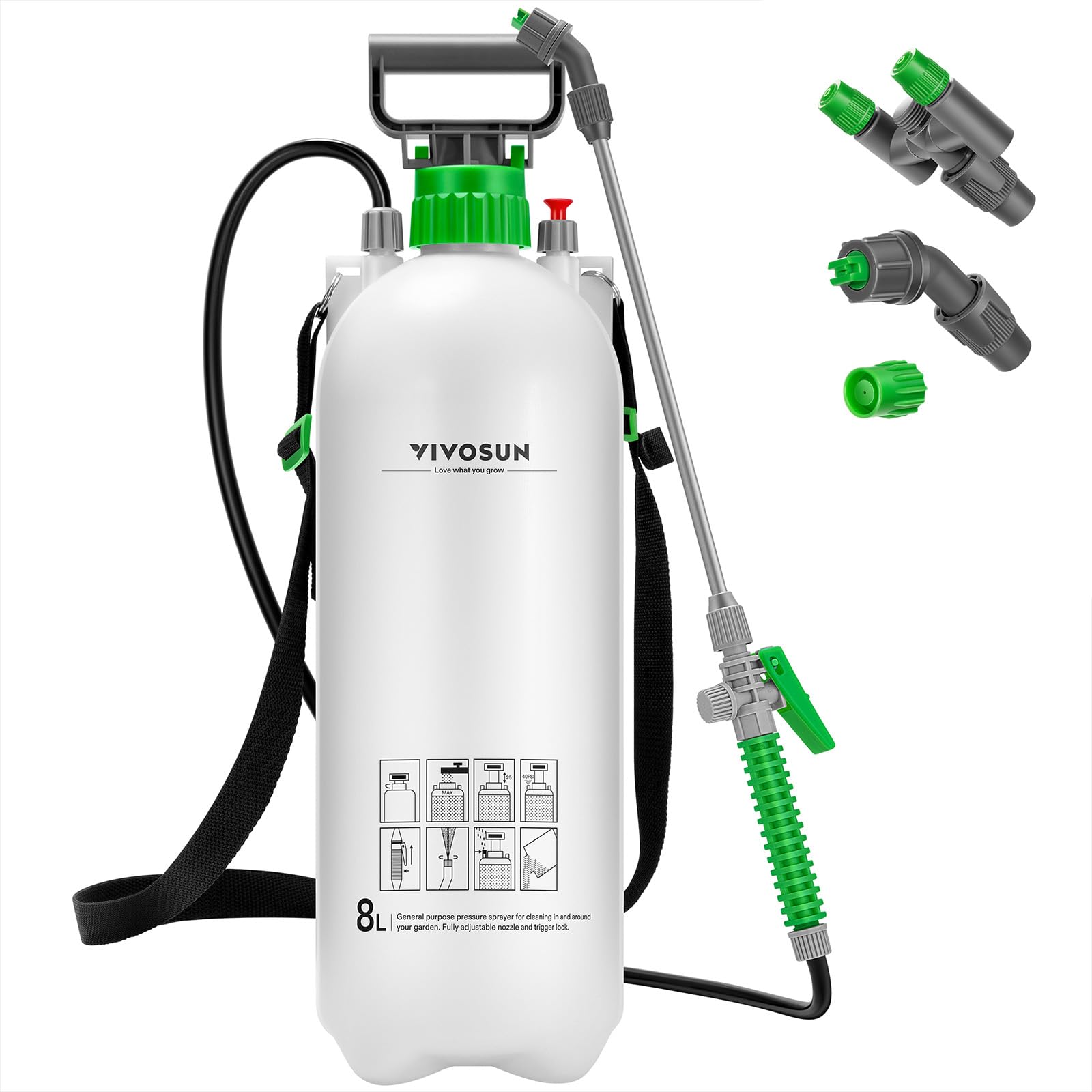 Photo 1 of ****It is used, it is missing a part and it is not known if it works 100%.****VIVOSUN 2.1 Gal/8L Pump Sprayer, Garden Water Sprayer for Plants, Weeds & Lawn Care, with 3 Nozzles, 50'' Long Hose & Pressure Relief Valve