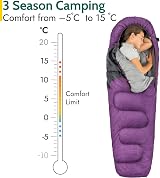 Trail Outdoor Kids Sleeping Bag Mummy 3 Season 170cm Purple with Rucksack view 3
