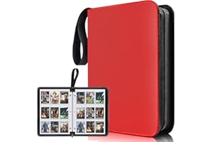 TUUZEL Sports Card Binder 9 Pocket,Premium Zipper Trading Card Holder with Card Sleeves,Collectible Card Folder Fits 900 Cards and 50 Removable Trading Card Sleeves (red, 900pockets)