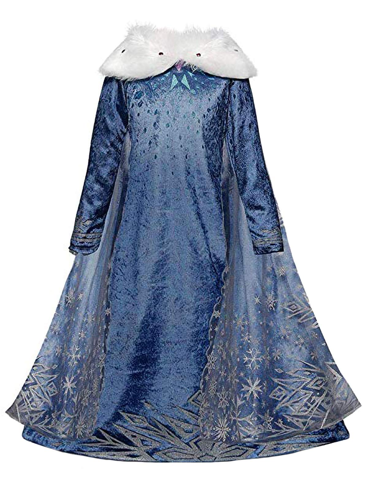 YOSICIL Girls The Ice Queen ELSA costume with cape Children's Frozen princess dress with plush collar Snowflake dress Carnival costume fancy dress Christmas costume,Blue,2-3Y