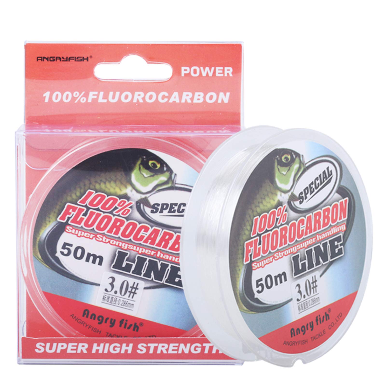 ANGRYFISH 100% Fluorocarbon Fishing Line-Invisible Underwater-Faster Sinking- Ultralow Stretch-Fishing Leader Line (Clear,24LB/0.128MM-55YD)
