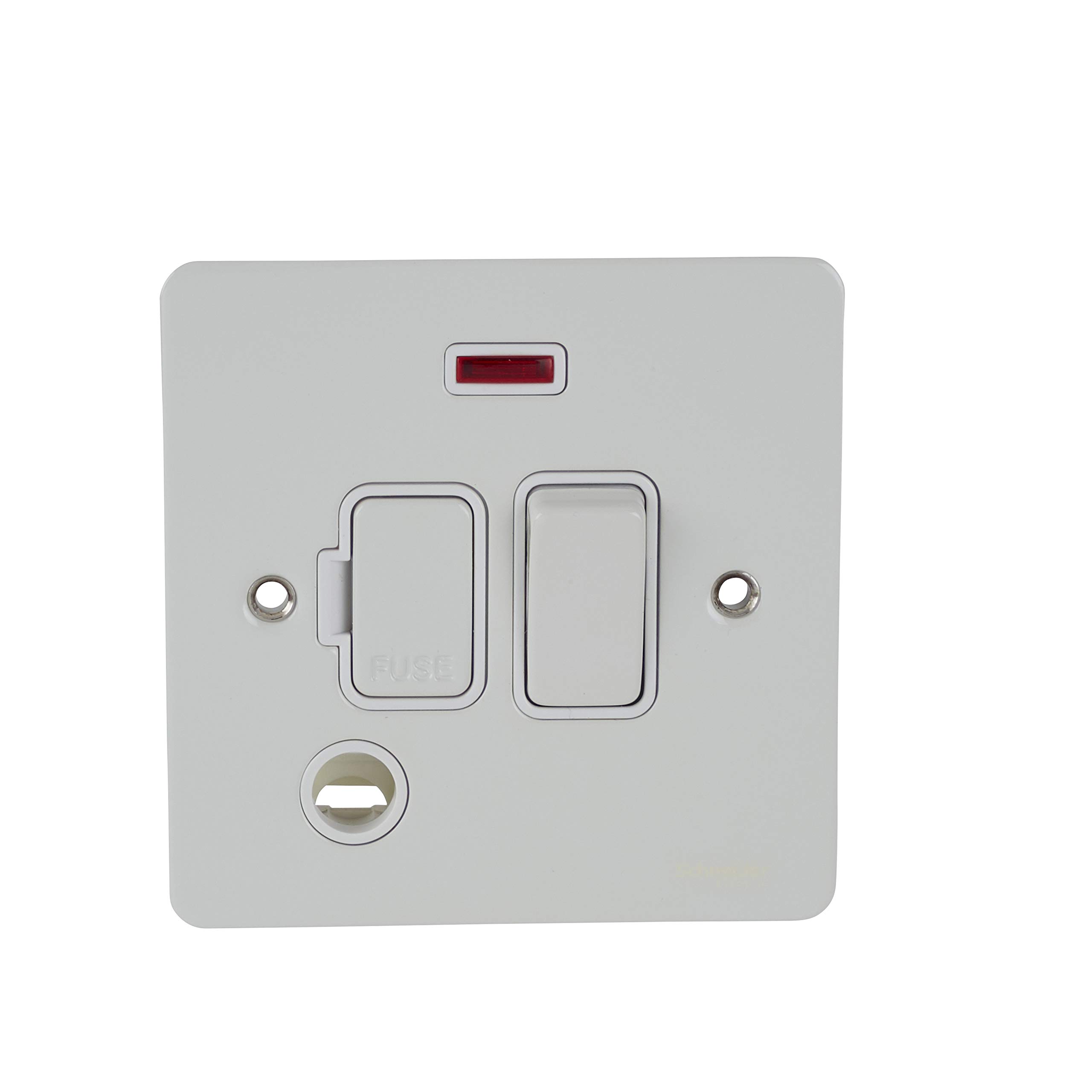 Schneider Electric Ultimate Flat Plate - Switched Fused Connection Unit, with Neon Indicator and Flex Outlet, GU5214WPW, Painted White with White Insert โ image 1