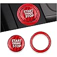 Car Push Start Button Cover Compatible with Audi,Cool Aluminum Engine Start Button Cover with Metal Ring for Car Decorations,Car Accessories Interior Start Stop Button Cover (Carbon Fiber Red)