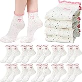 Chicingyou 10 Pcs Women Ruffle Sock with Coquette Bow Heart Animal Cute Girly Cotton Crew Sock Valentine's Day Gift